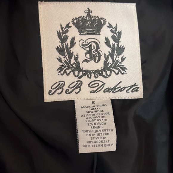 Black Wool Short Sleeve Pea Coat Empire Waist Snap Button Closure Sz Small - Picture 5 of 5